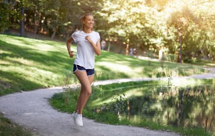 Running beside landscaped water