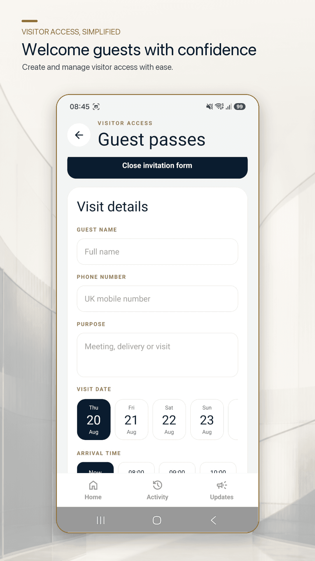 Willsflower App guest pass screen