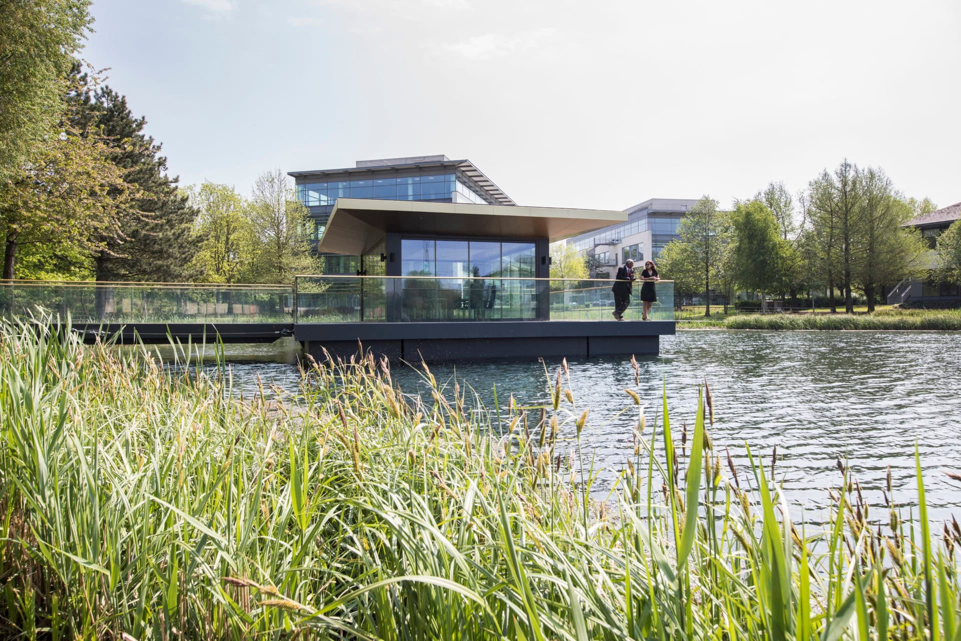 Colleagues meeting at the Floating Pavilion